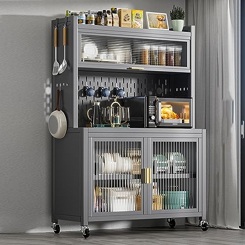 Bakers Rack with Storage, 5-Tier Metal Shelving, Standing Baker's Racks with Rolling Wheels, DIY Backplane Creative