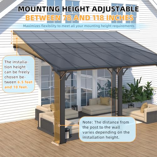 AECOJOY 10&rsquo; x 10&rsquo; Gazebo, Wall Mounted Gazebos Pergola on Clearance, Outdoor Patio Lean to Gazebo Awnings for Deck, Porch