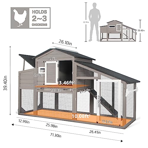 Chicken Coop and Run, Two Story Rabbit Hutch Indoor Outdoor, Wooden Hen House with Nesting Box Rabbit Cage, Ramp, Deep No Leak Pull Out Tray