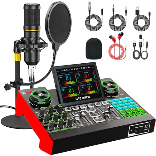 Podcast Microphone Bundle with Live Sound Card Audio Mixer