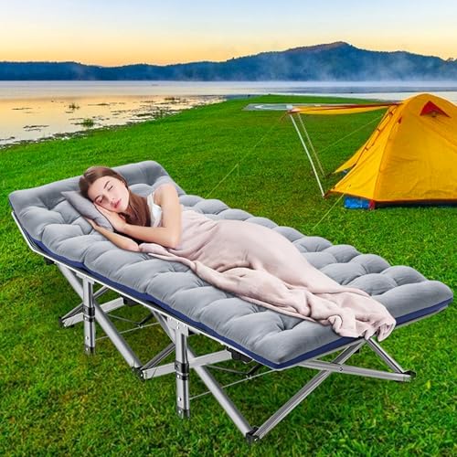 DoCred Folding Camping Cot with Mattress, 2 Pack Heavy Duty Folding Cot for Adults, Portable Sleeping Cot Bed Adults Outdoor Bed with Carry Bag