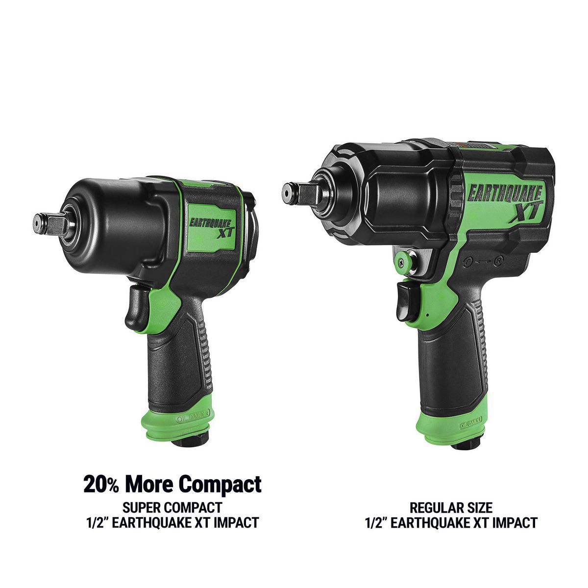 EARTHQUAKE XT 1/2 in. Supercompact Air Impact Wrench, Twin Hammer, 1000 ft-lbs, Green