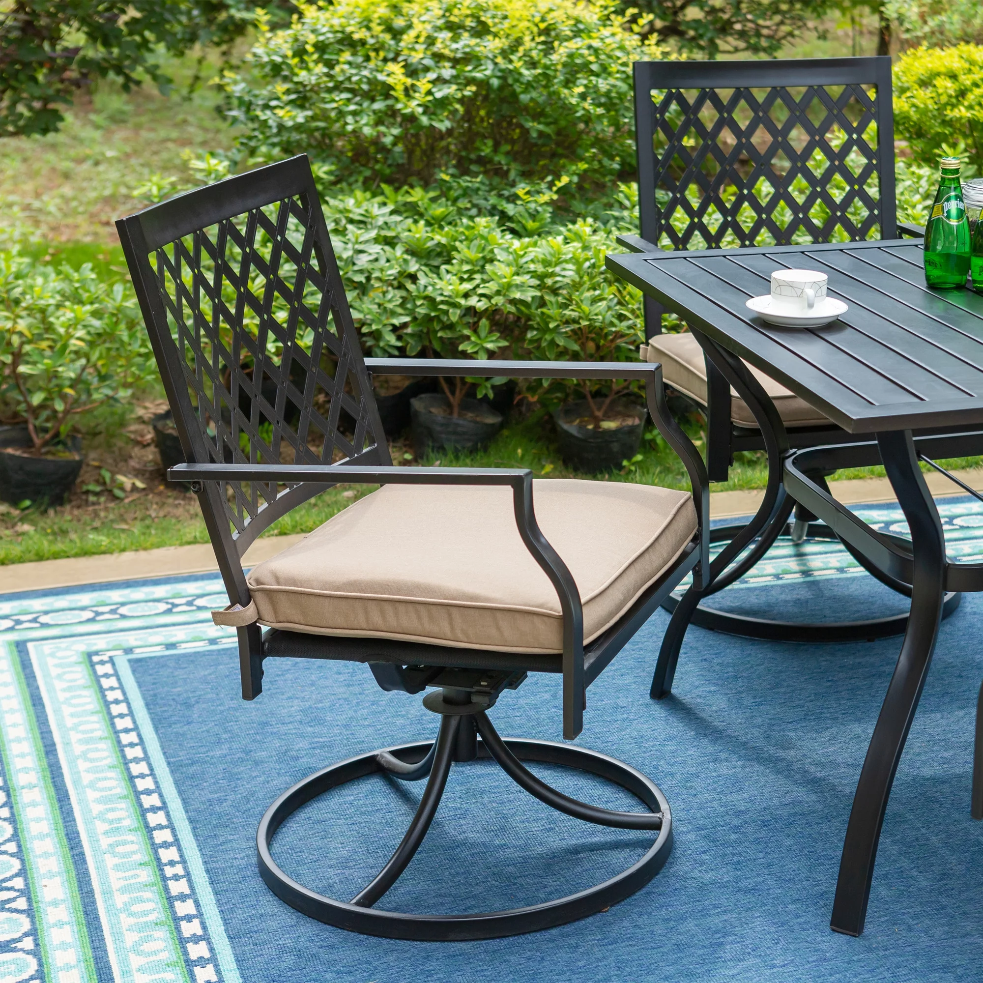 MF Studio 5-Piece Patio Dining Set Outdoor Metal Furniture with 4 Swivel Padded Chairs& 37" Square Table, Beige Cushion