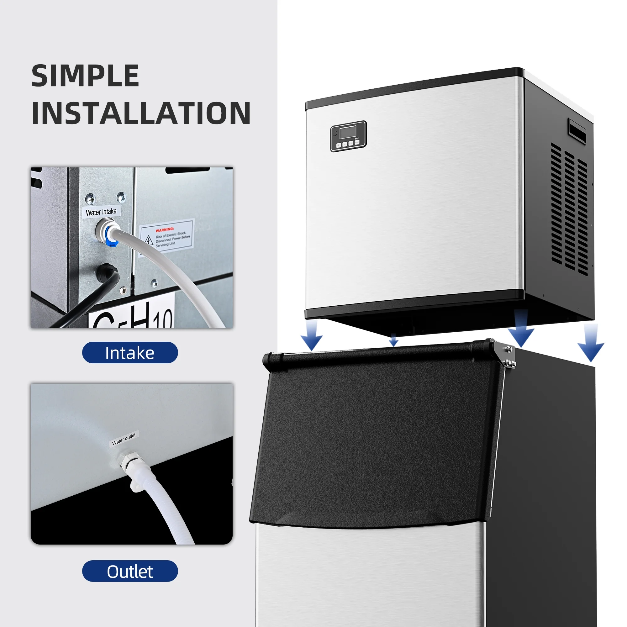 Simzlife 400Lbs/24H Commercial Ice Maker Machine, Freestanding/Built-In, Stainless Steel Clear Ice Cube Maker