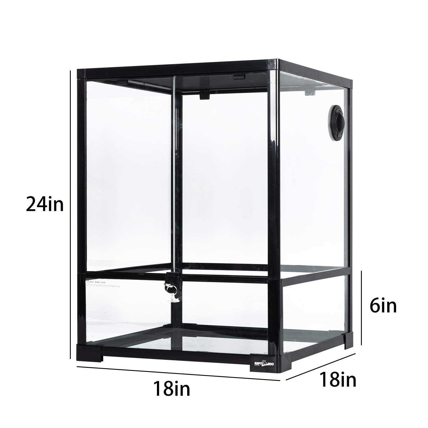 REPTI ZOO Reptile Glass Terrarium 18 x 18 x 24 Front Opening Terrarium with Double Hinge Door & Top Screen Ventilation