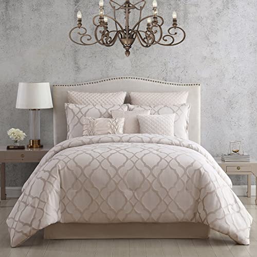 Riverbrook Home 100% Polyester Comforter Set, Queen, Hillcrest - Ivory/Gold, 9 Piece Set