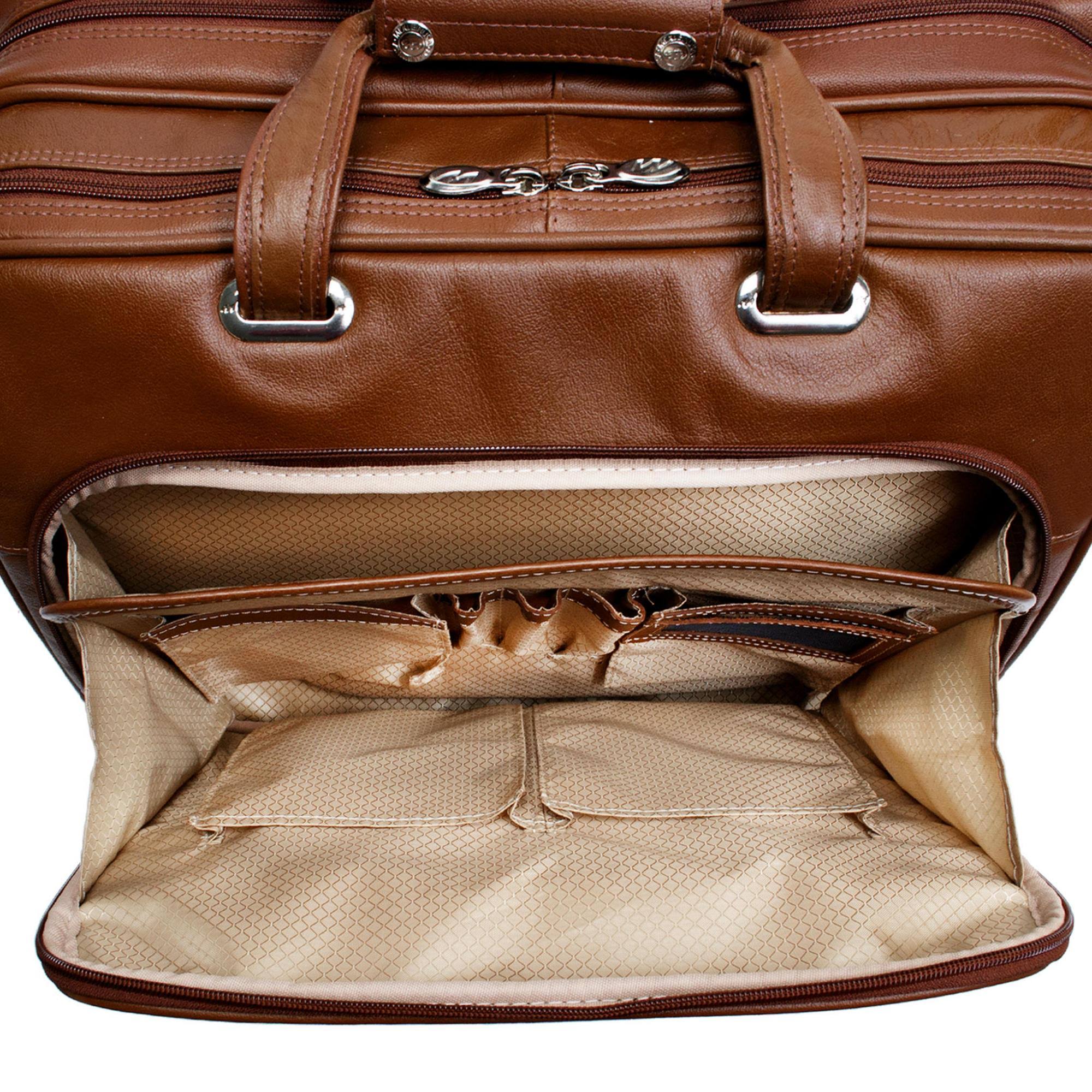 McKlein USA Ohare Leather Fly Through Checkpoint Friendly 17x22 Detachable Wheeled Laptop Case Brown