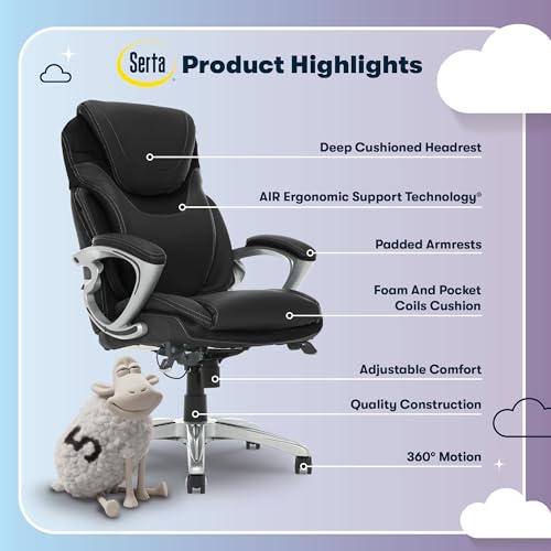 Serta Bryce Executive Office Chair, Ergonomic Computer DeskChairs with Patented AIR Lumbar Support, Comfy Body Pillows, Height Adjustable