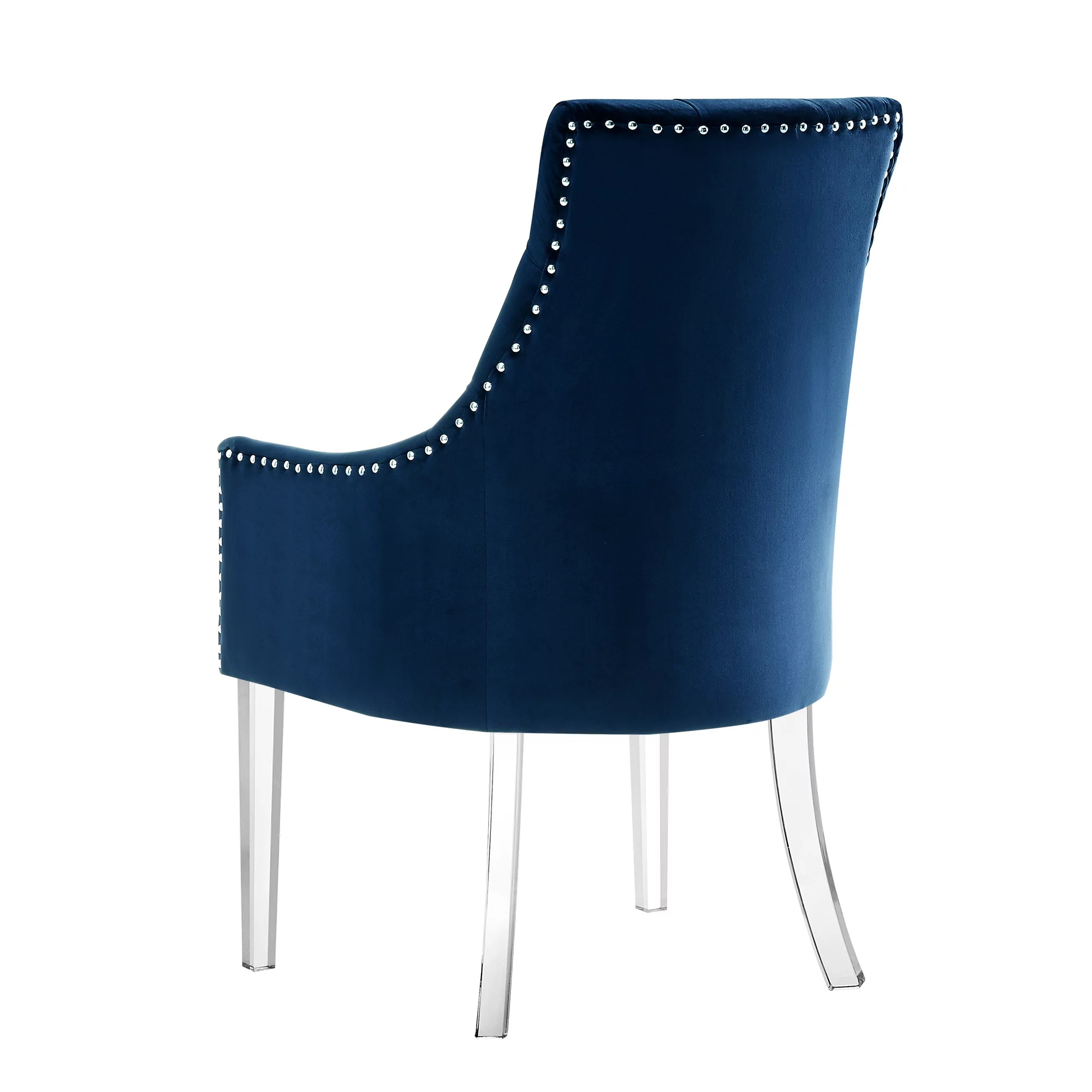 Inspired Home Gideon Velvet Dining Chairs Acrylic Leg Swoop Arm(Set of 2), Navy