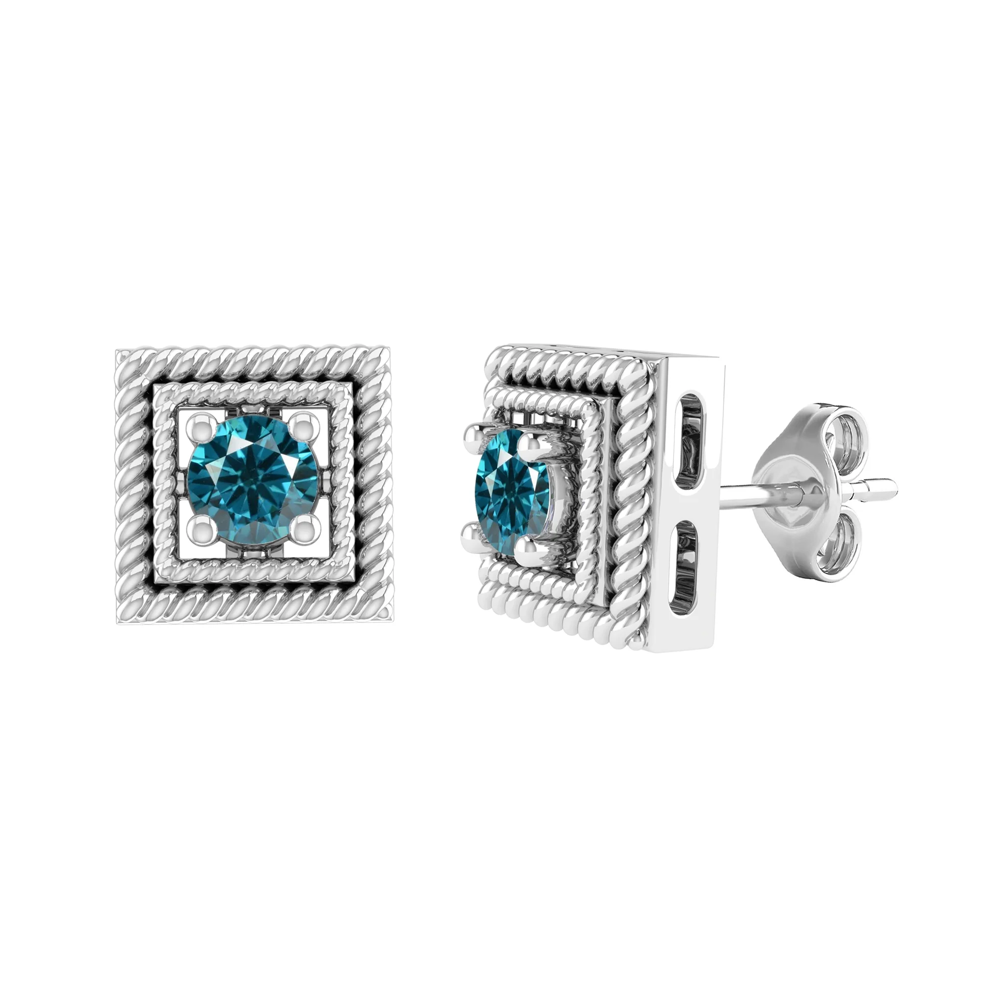 Sterling Silver with Natural Blue Diamond Stud Earrings