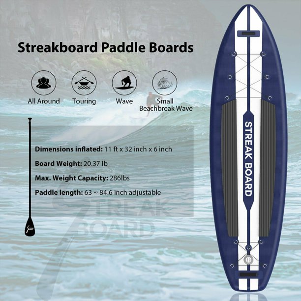 Arlopu 11ft Inflatable Stand Up Paddle Board 6'' Thick Non-Slip Deck W/ Aluminum Paddle, Leash, Backpack