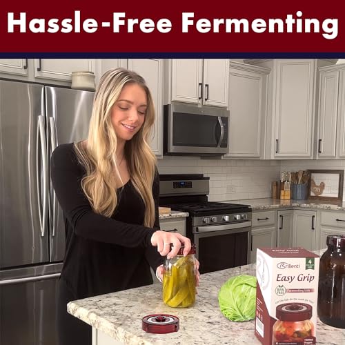 Mason Jar Fermentation Kit - Food Grade Fermenting Lids for Wide Mouth Mason Jars, includes Easy Grip Fermenter Lids 4-Pack, Weights and Pump