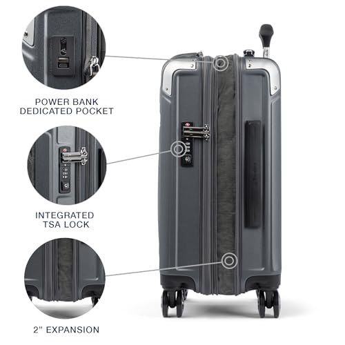 Travelpro Platinum Elite Hardside Expandable Carry on Luggage, 8 Wheel Spinner, TSA Lock, Hard Shell Polycarbonate Suitcase, Metallic Sand