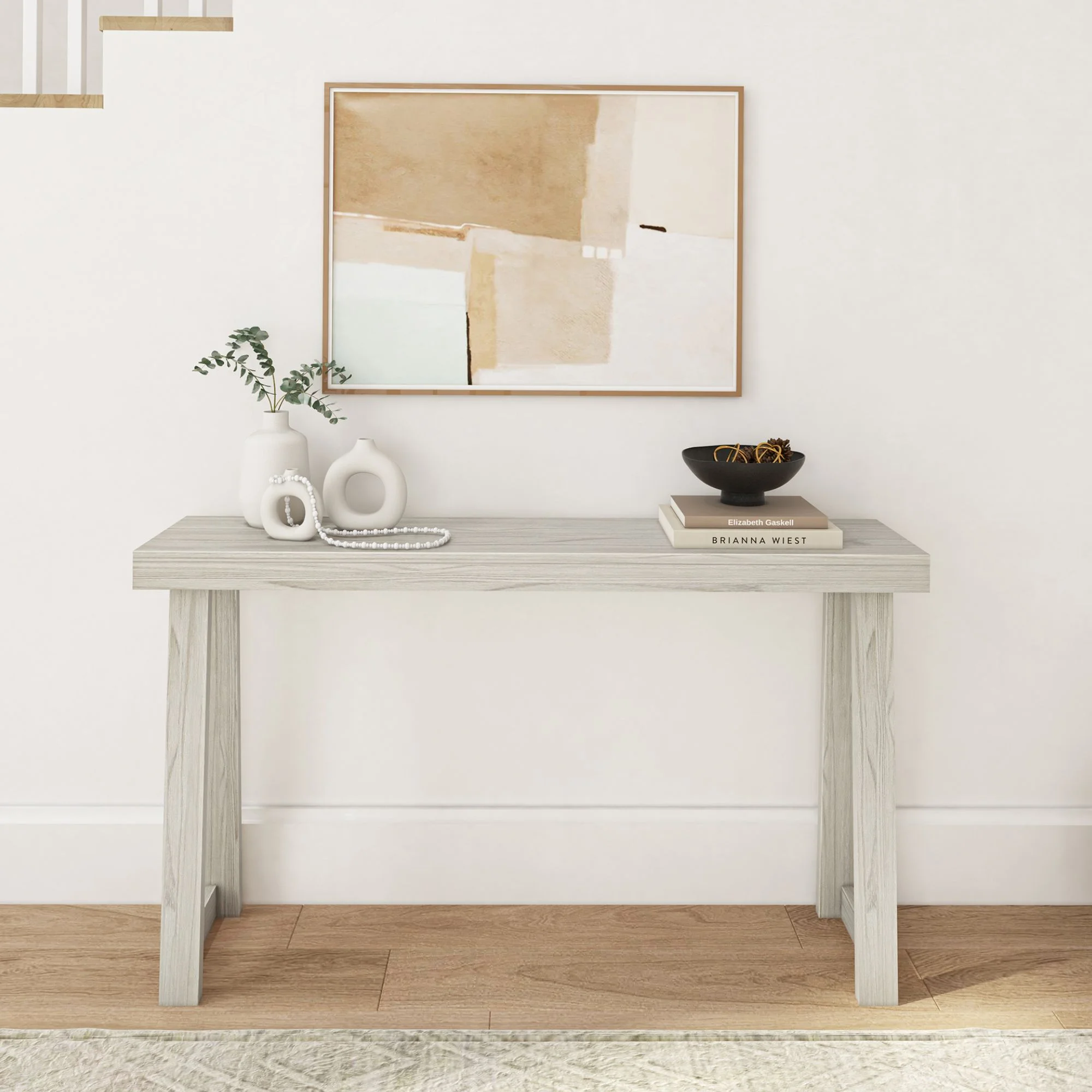 Plank+Beam 56" Classic Console Table, Wooden Sofa Table, Narrow Entryway Table, Console Tables for Entryway, White Sand Wirebrush