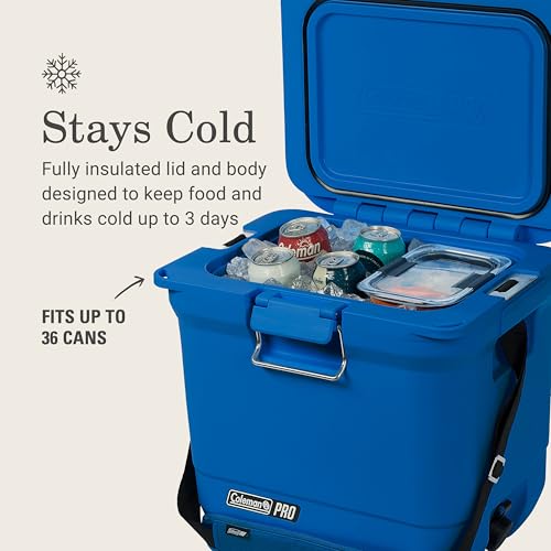 Coleman Pro 55qt Wheeled Ultra-Light Premium Hard Cooler, Extra-Thick Insulation Keeps Ice up to 5 Days, 92-Can Capacity, Heavy-Duty Wheels