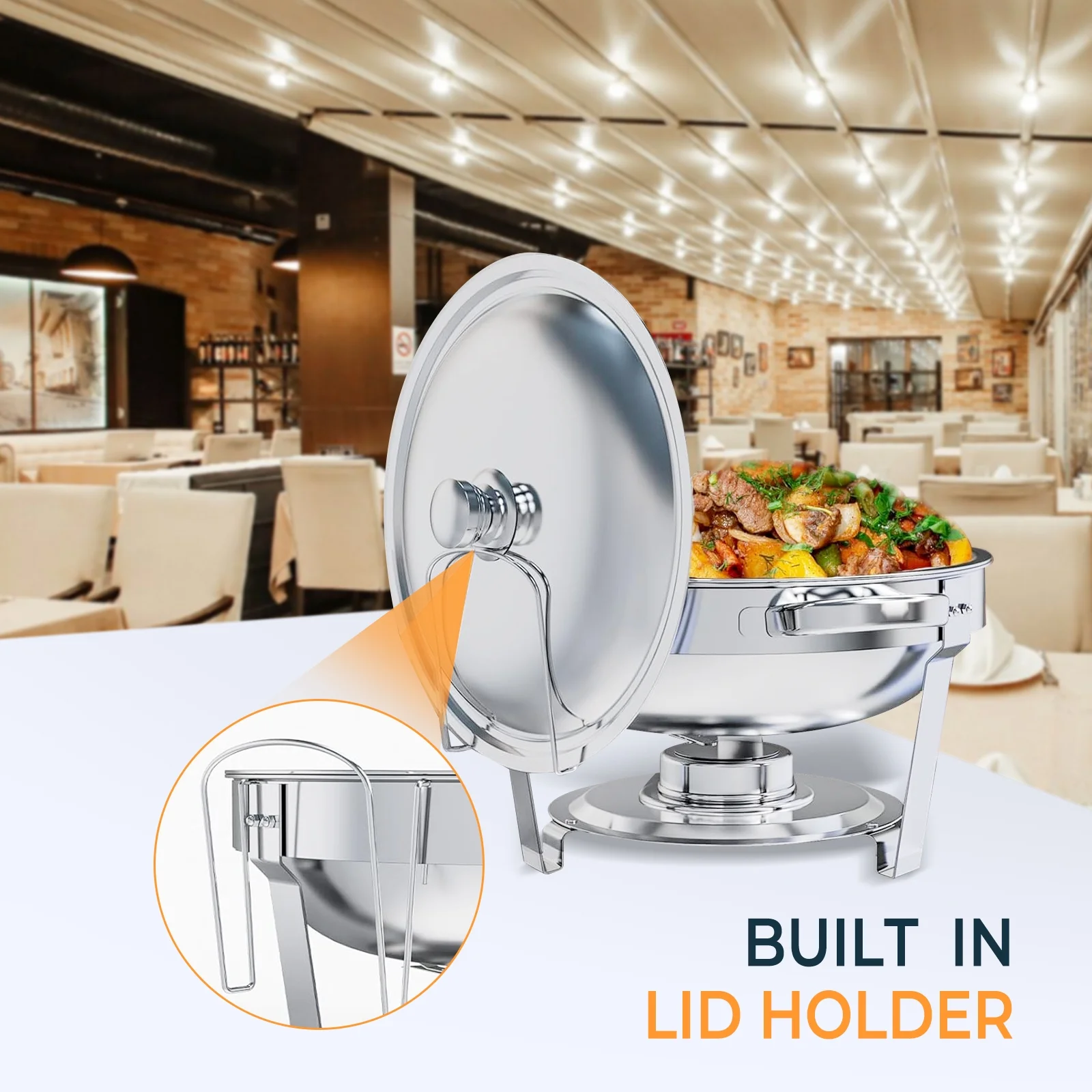 6 Pack Chafing Dish Buffet Set, 5QT Round Stainless Steel Chafer for Catering, Upgraded Chafers and Buffet Warmer Sets w/Food & Water Pan, Lid
