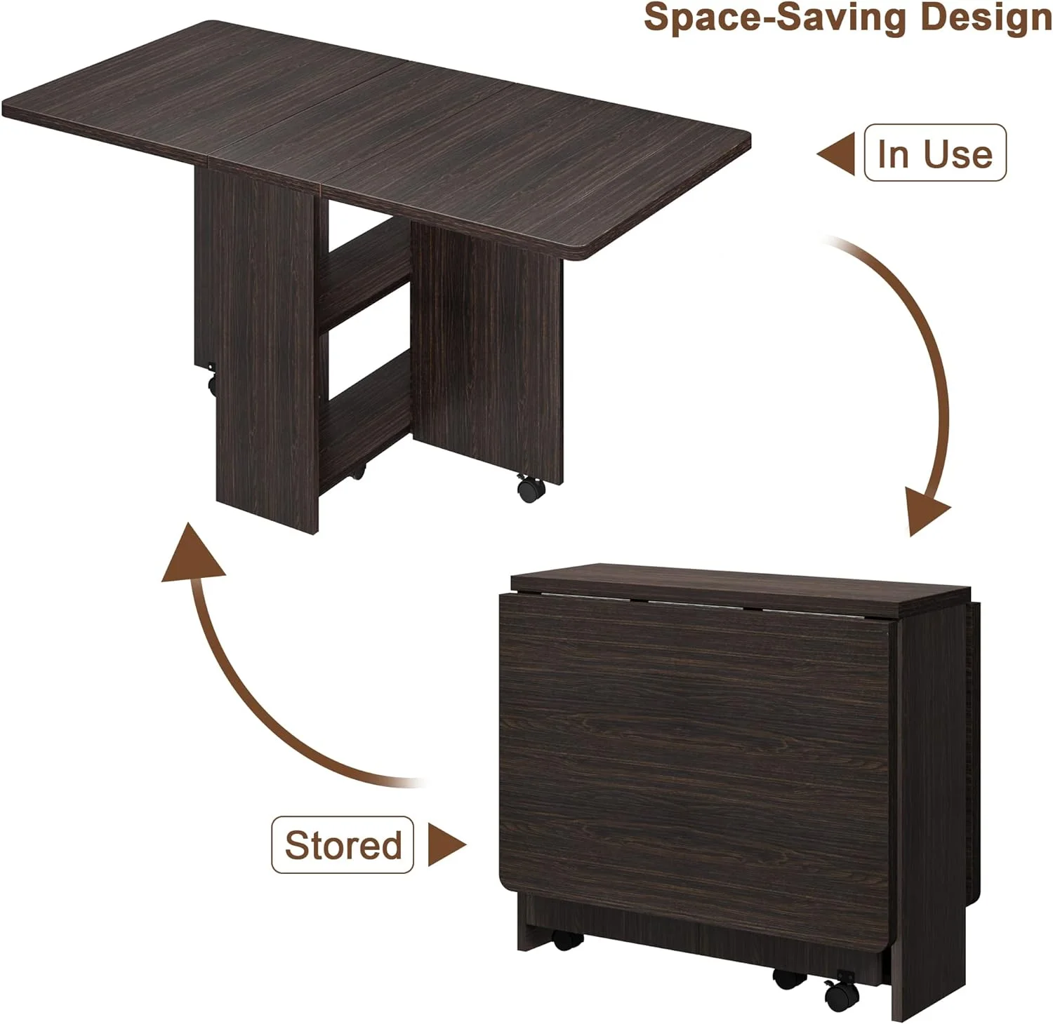 RUNFAYBIU Space Saving Folding Dining Table with 2 Tier -Extendable Drop Leaf Farmhouse Wood Kitchen Dining Room Tables Set for 4  Collapsible