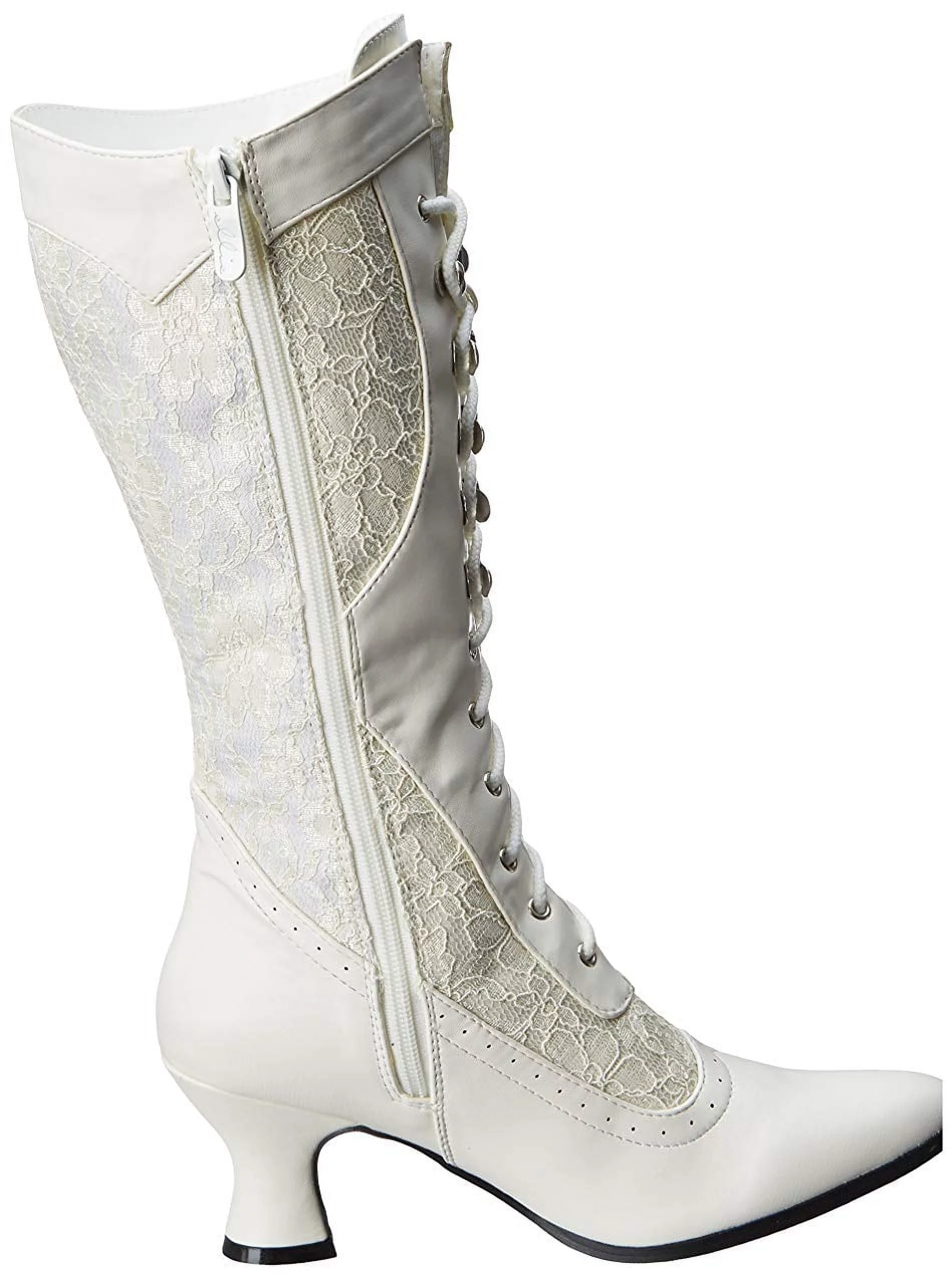 Victorian 2.5" Heel Women's Mid Calf Lace Up Costume Boot (White) - Curated Treasures Market