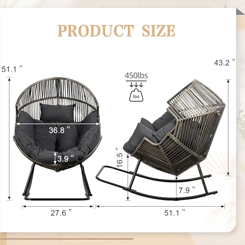 Vongrasig Outdoor Wicker Egg Chair PE Rattan Chair with Cushion, Oversized Patio Lounge Chair for Outdoor, Indoor, Balcony, Backyard, Garden, Black