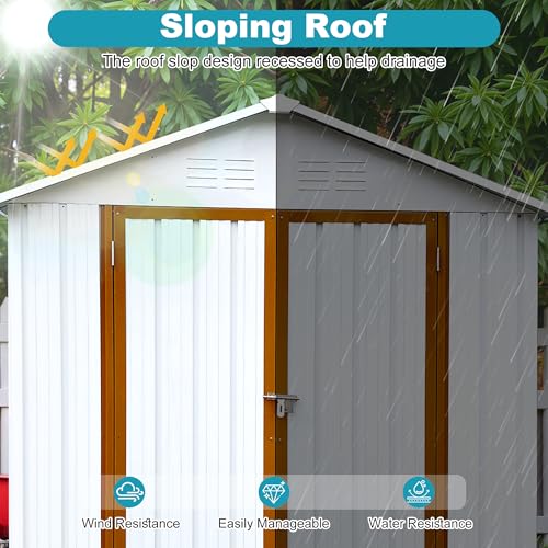 8x6 FT Outdoor Storage Shed, Metal Tool Shed with Lockable Doors, Peaked Roof & Frame Floor
