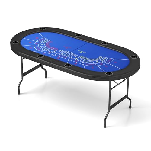 COLOR TREE Foldable Blackjack Poker Table, 84" Premium Texas Hold'em with Cup Holders, Padded Rails, Stylish Blue Design