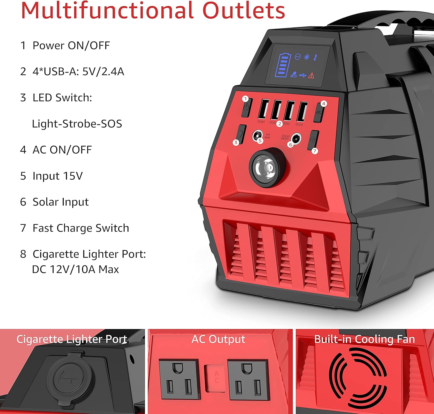 500W Portable Power Station, 296Wh Solar Generator Backup Battery Pack with 110V/500W AC Outlet, Portable Power Bank Outdoor Generators for Home Use