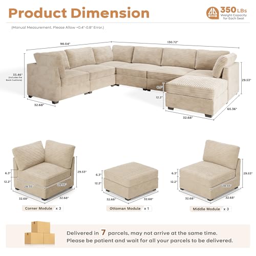 ovios 130.7" Modular Sectional Sofa Couch, U-Shaped Cloud Couches with 2 Ottomans Chaise