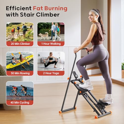 Foldable Stair Stepper Machine - Vertical Stair Climber for Home Gym, Full-Body Cardio Workout Equipment with Adjustable Handlebar & Pedals