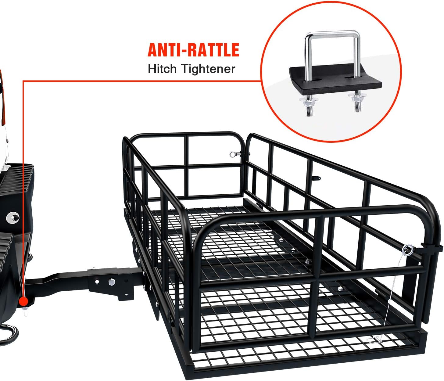 AA Products Hitch Mount Basket Foldable Storage Steel Cargo Carrier Rack, Fits 2 Trailer Mounted Hitches- USPTO Patent Pending