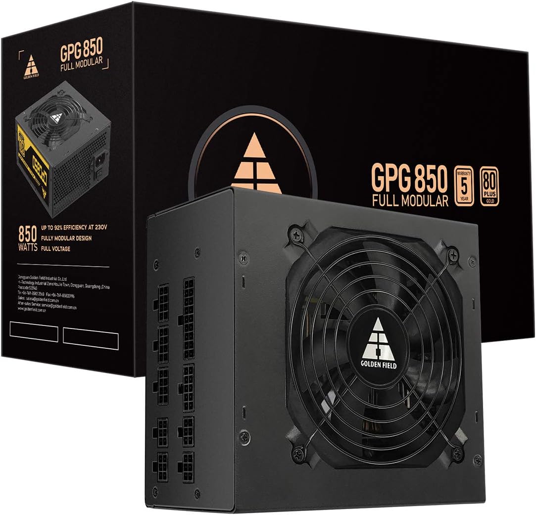 GOLDEN FIELD GPG850 Power Supply, 850W Full Modular 80 Plus Gold, 5 Years Warranty, Computer PC ATX PSU 850W
