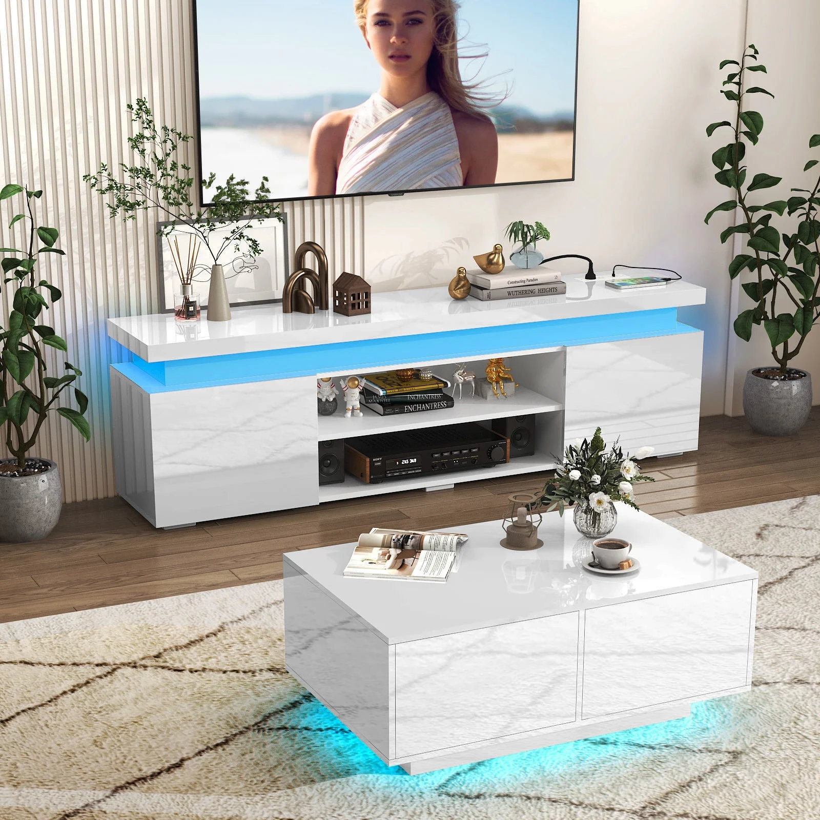 LED TV Stand for up to 85" TVs with Power Outlet