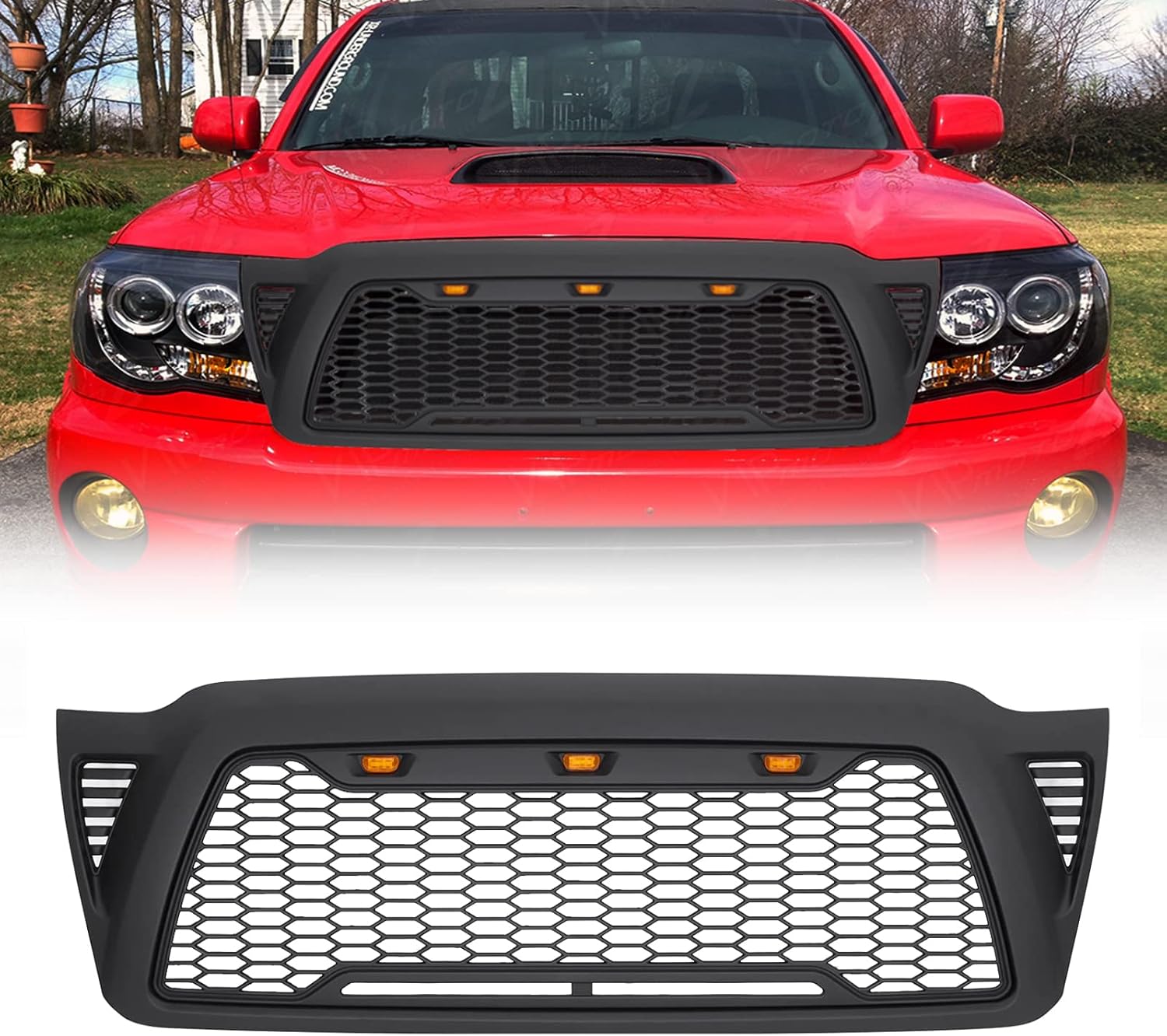 Mesh Grille Front ABS Grill For Toyota Tacoma 2005-2011 Mesh Grill with 3 LED lights (Matte Black)