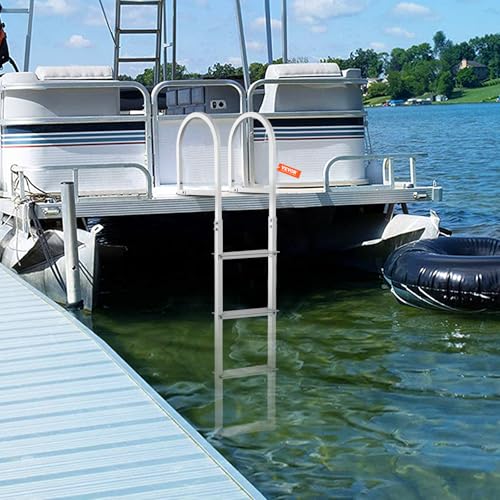 VEVOR Dock Ladder, Removable 5 Steps, 500 lbs Load Capacity, Aluminum Alloy Pontoon Boat Ladder with 3.1'' Wide Step & Nonslip Mat