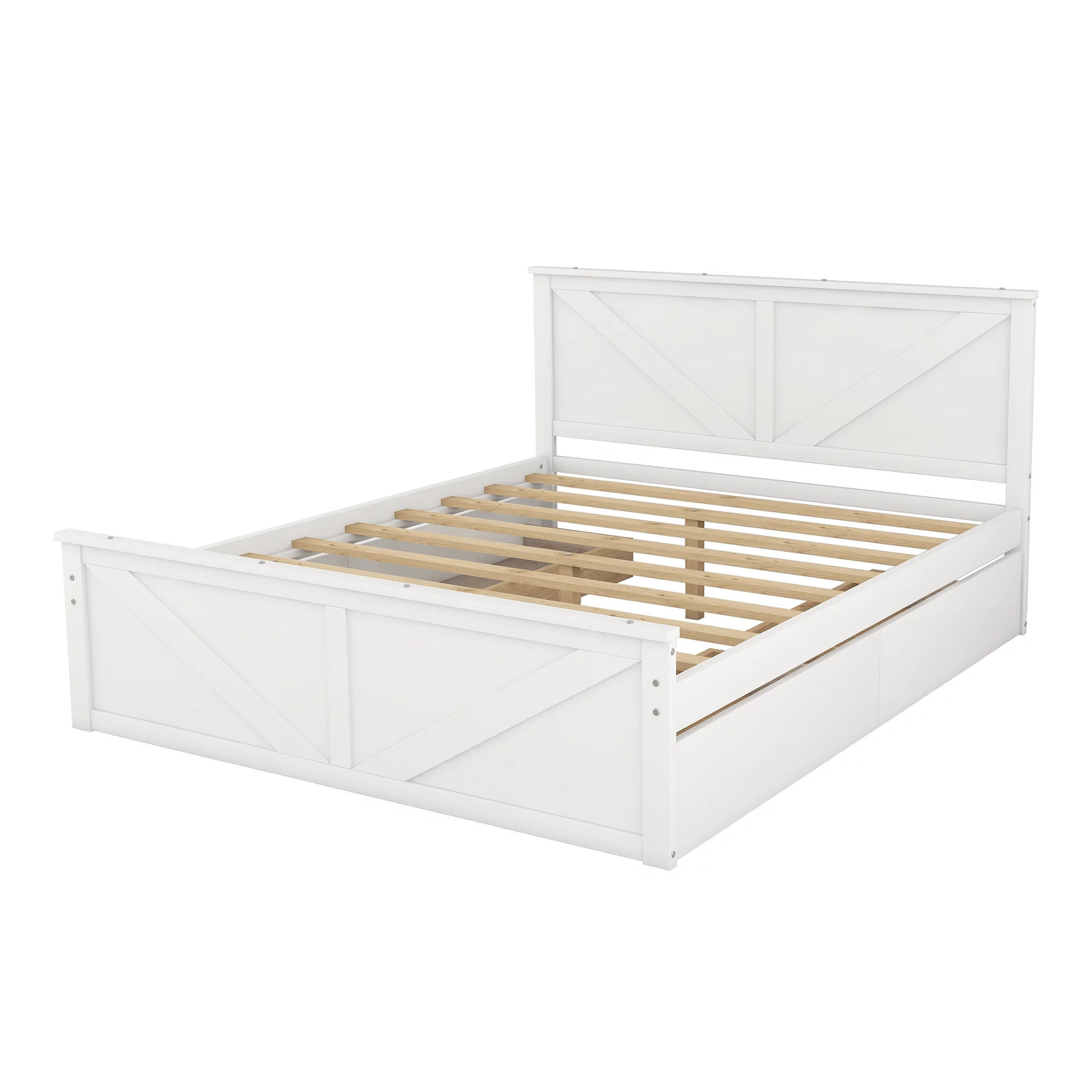 iRerts Queen Platform Bed Frame with 4 Storage Drawers, Wood Queen Bed Frame with Headboard, Slats Support and Support Legs