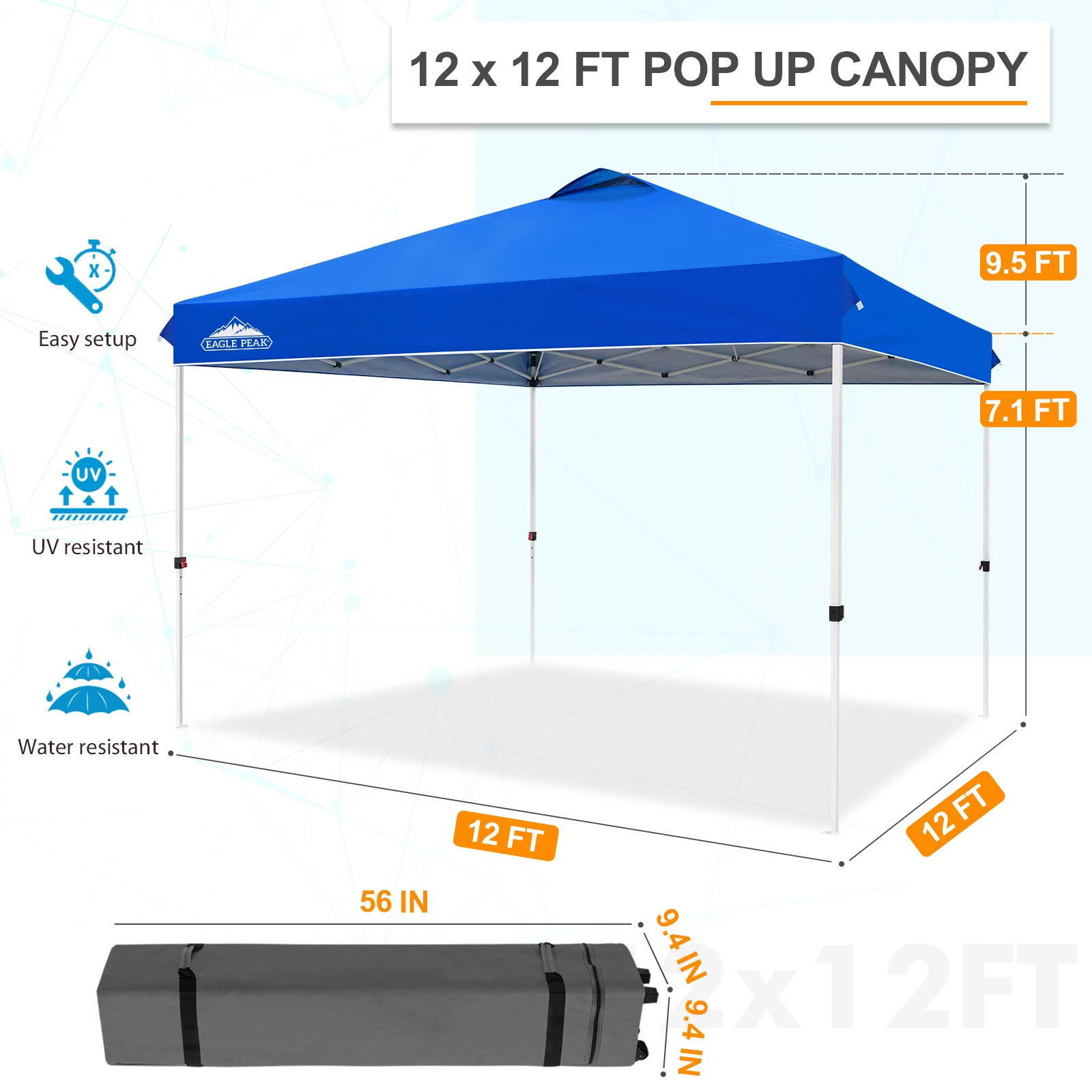 EAGLE PEAK 12 x 12 Pop Up Canopy Tent Instant Outdoor Canopy Easy Set-up Straight Leg Folding Shelter - Radiant Selections