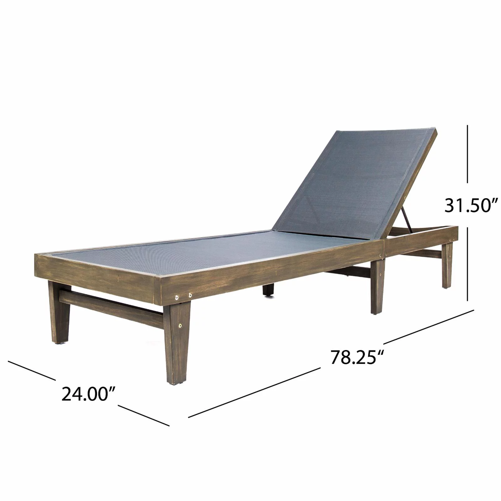 Azara Outdoor Acacia Wood and Mesh Chaise Lounge - Teak and White