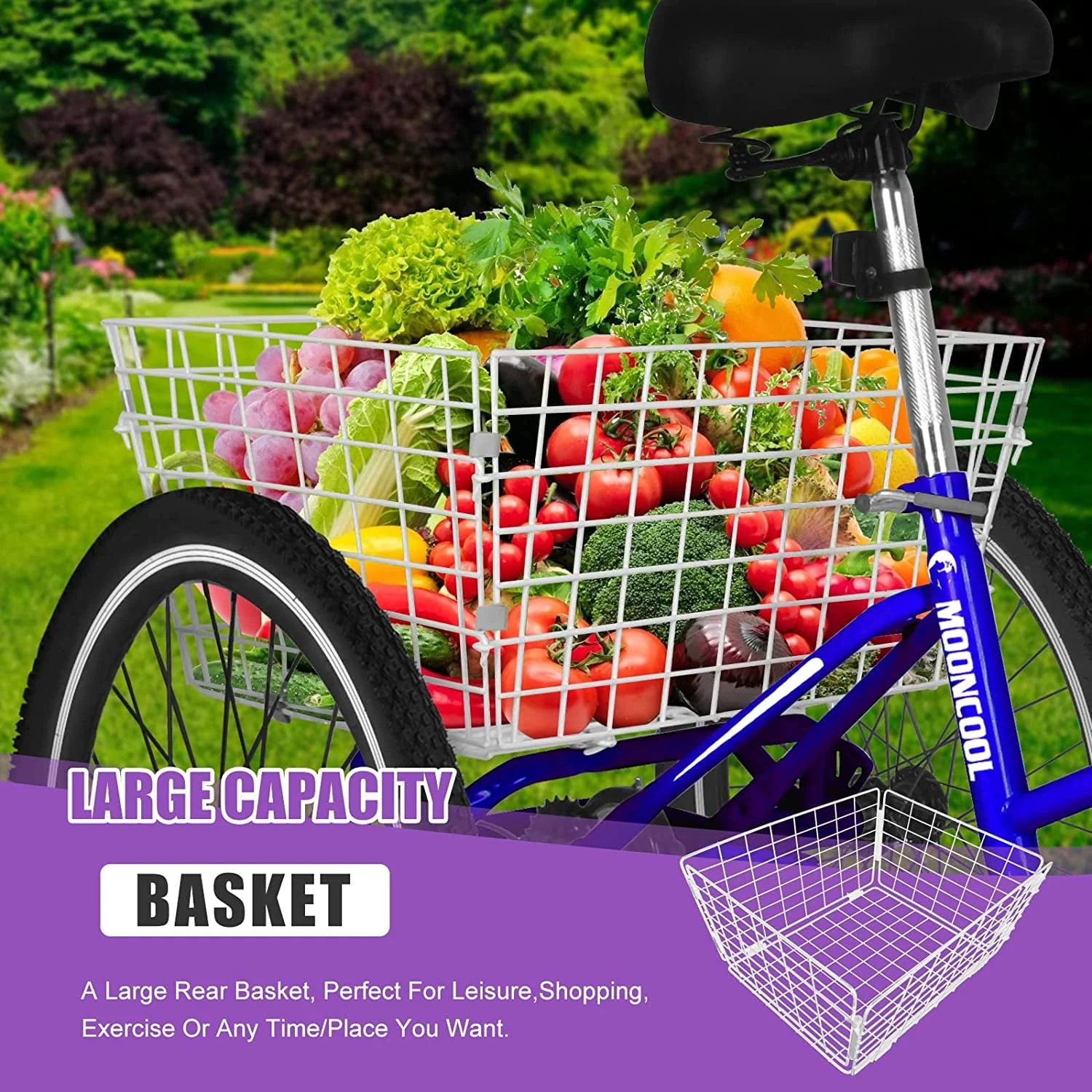 MOONCOOL Adult Folding Tricycle for Adults, 7 Speed 20/24/26 inch 3 Wheels Bikes with Basket, Foldable Tricycle for Adults, Women, Men, Seniors