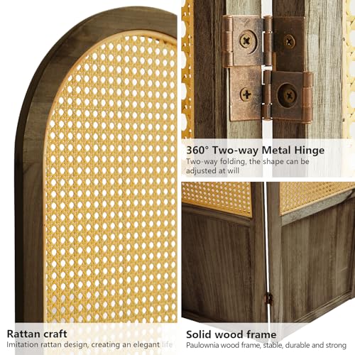 Room Divider 4 Panel, Folding Privacy Screen, Foldable Wood Divider Room Dec, Rattan Room Divider, Portable Partition Screen