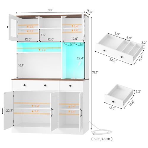 Buffet Cabinet with Storage & Charging Station, 53" Farmhouse Coffee Cabinet with Compartment Drawer