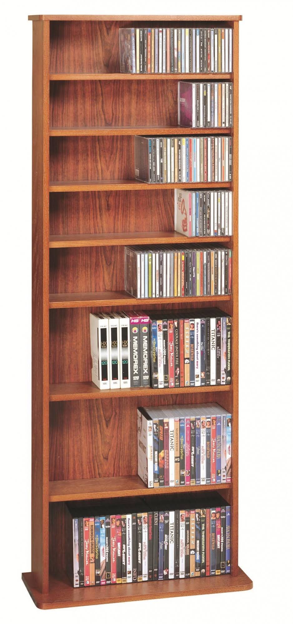 Leslie Dame CDV-500CHY High Capacity Oak Veneer Multimedia Storage Rack, Cherry
