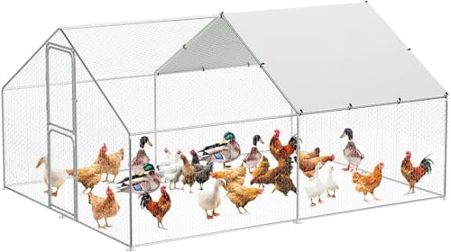 Heavy Duty Walk-in Chicken Coop, Large Metal Poultry Cage with Waterproof UV Cover & Round Top Design