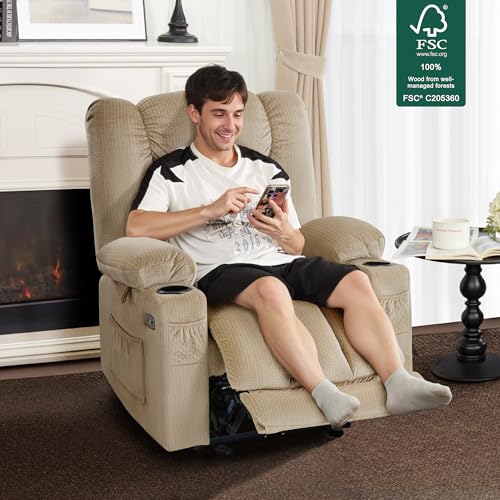 MCombo Zero Gravity Power Recliner Chair with Heat and Vibration Massage, Reclining Chair with USB & Type C Ports, Cup Holders for Living Room