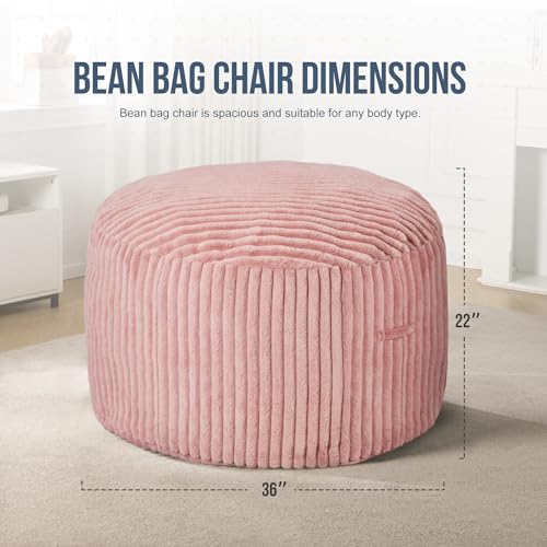 Hobestluk 5ft Bean Bag Chairs for Adults Large Beanbag Chair with Stripe Plush Cover Big Bean Bag Chair for Living Room Bedroom Dorm Office -Black