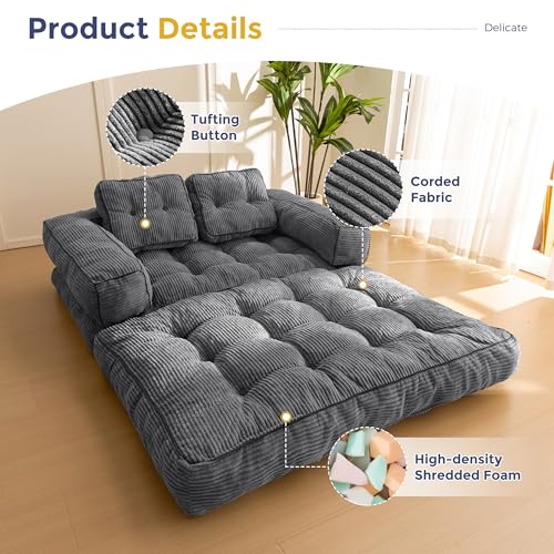 MAXYOYO Folding Sofa Bed, L-Shaped Convertible Sofa Bed with Armrest Foldable Sleeper Couch with Pillow
