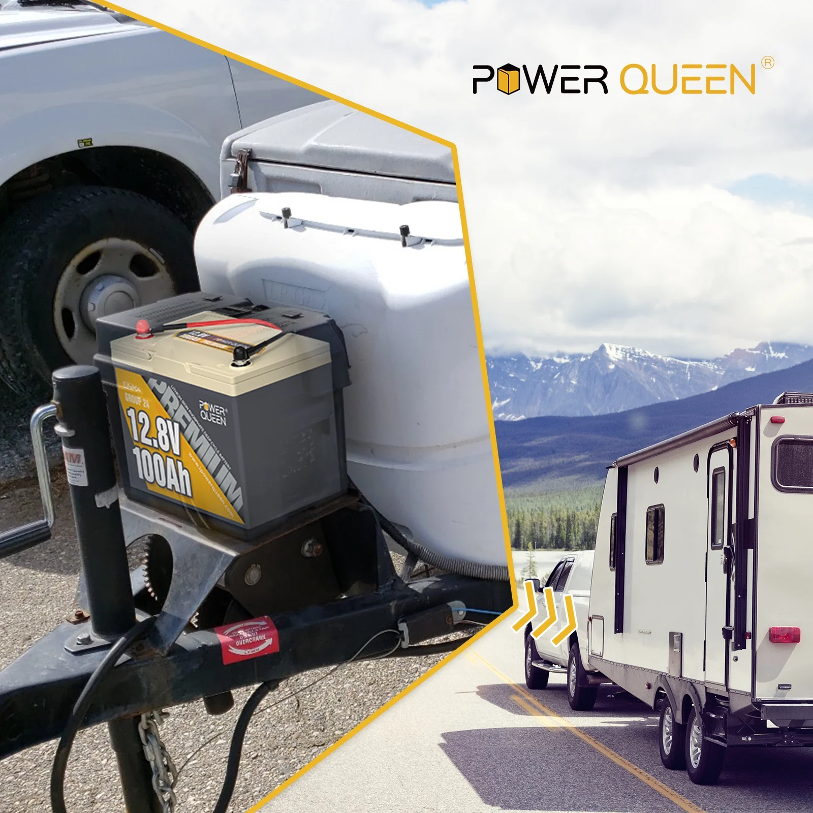 Power Queen 12V 100Ah Premium LiFePO4 Battery Fits Group 24 Battery Box, 1280Wh Lithium Battery with 100A BMS, Perfect for Trailer RV, Marine