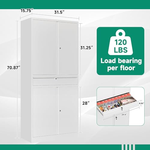 Letaya Metal Garage Storage Cabinet with Drawer,4 Door Tool Cabinet with Lock-2 Adjustable Shelves for Garage Home Office Utility Room (Black)