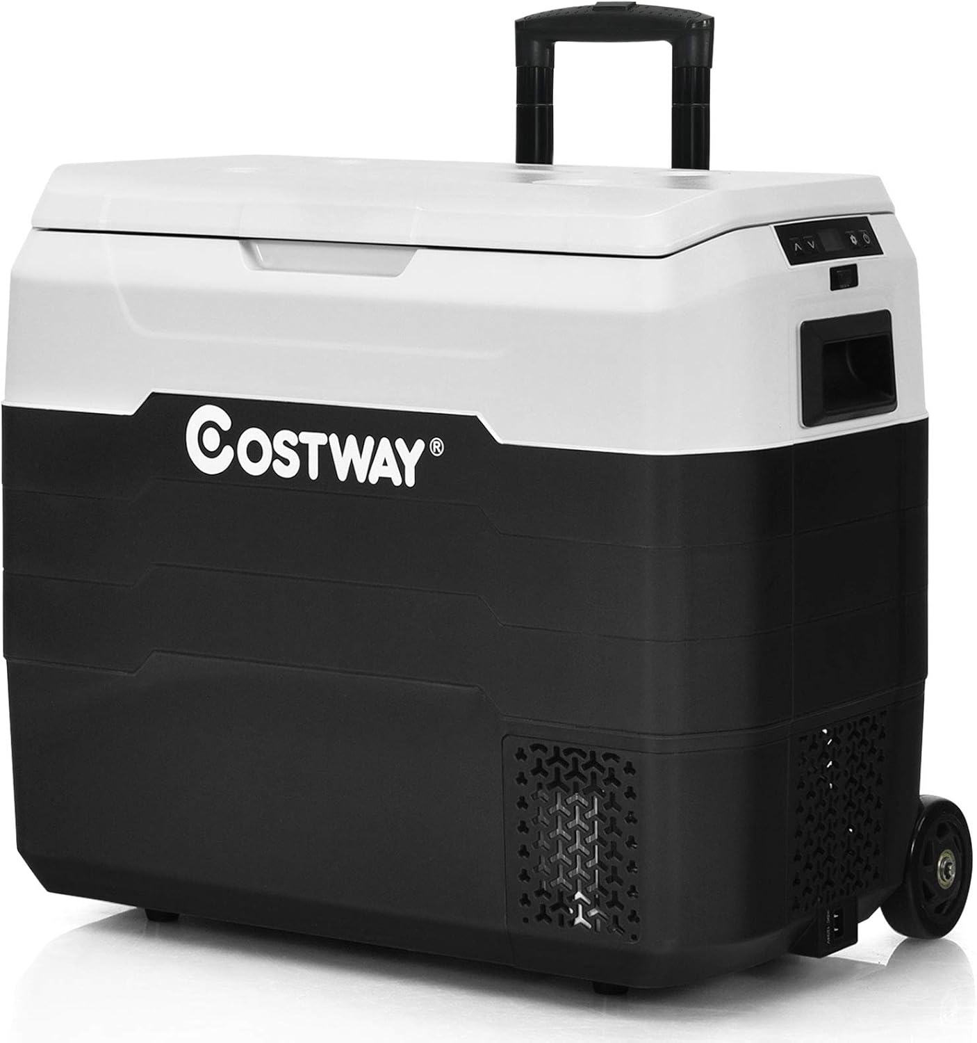 COSTWAY Car Refrigerator Portable, 53 Quarts AC/DC Compressor Freezer Cooler with Telescopic Handle, -4°F to 50°F, 2 in 1 RV Fridge for Camping