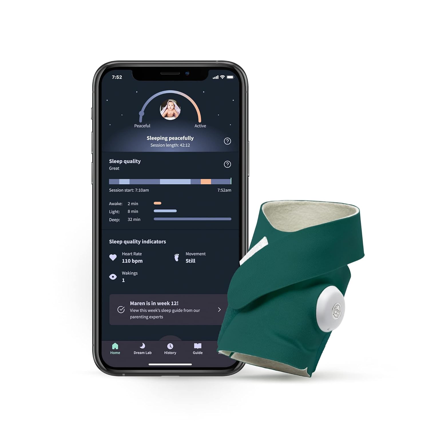 Owlet Dream Sock Baby Monitor - Mint - Track Sleep Trends and Help Baby Sleep Better