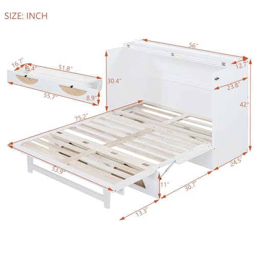 Harper & Bright Designs Full Size Murphy Bed Cabinet Wall Bed Chest with USB