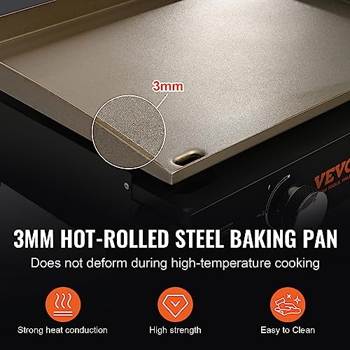 VEVOR Griddle Flat Top Griddle, Outdoor Cooking Station with Side Shelves, Steel Natural Gas Griddle, Restaurant Portable Grill